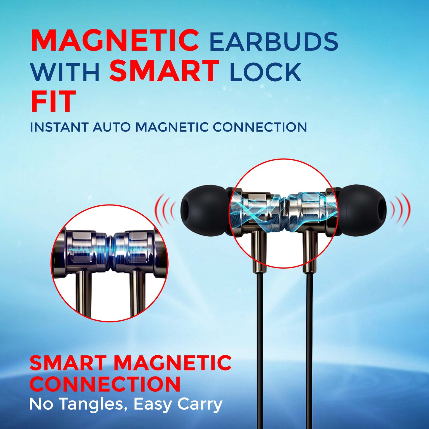 MK-710 Wireless Neckband with 48H Battery, HD Sound & Magnetic Earbuds (Black)