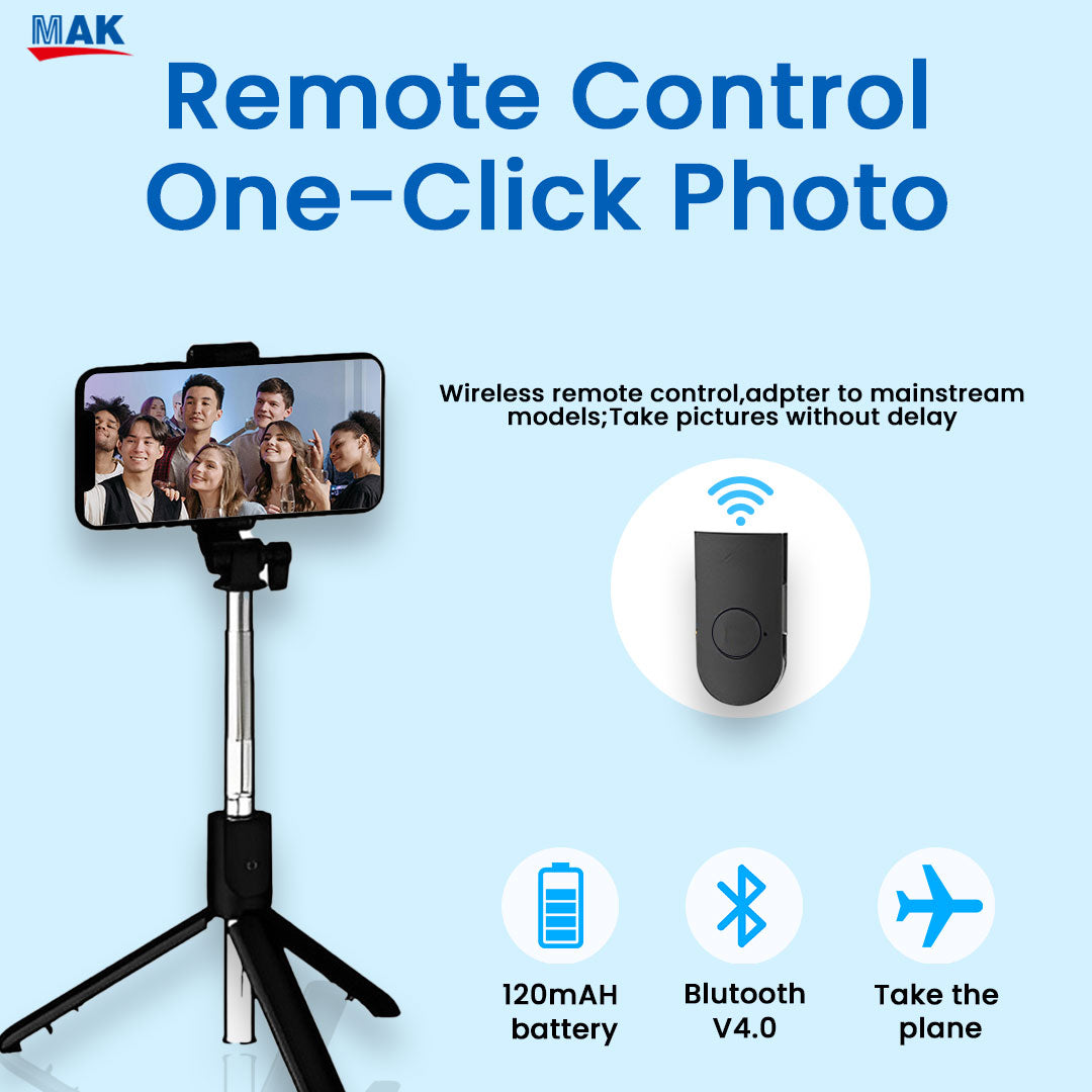 MK-R1(L) Bluetooth Selfie Stick with Extendable Tripod Stand, Remote & 360 Rotating Head, 67 inch (6 Ft.) Long