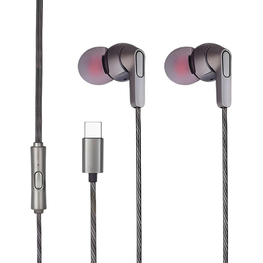 MK-190 Type C Earphones Wired, 10mm Bass Drivers, Inline Controls Type-C Headphones with HD Mic (Grey)