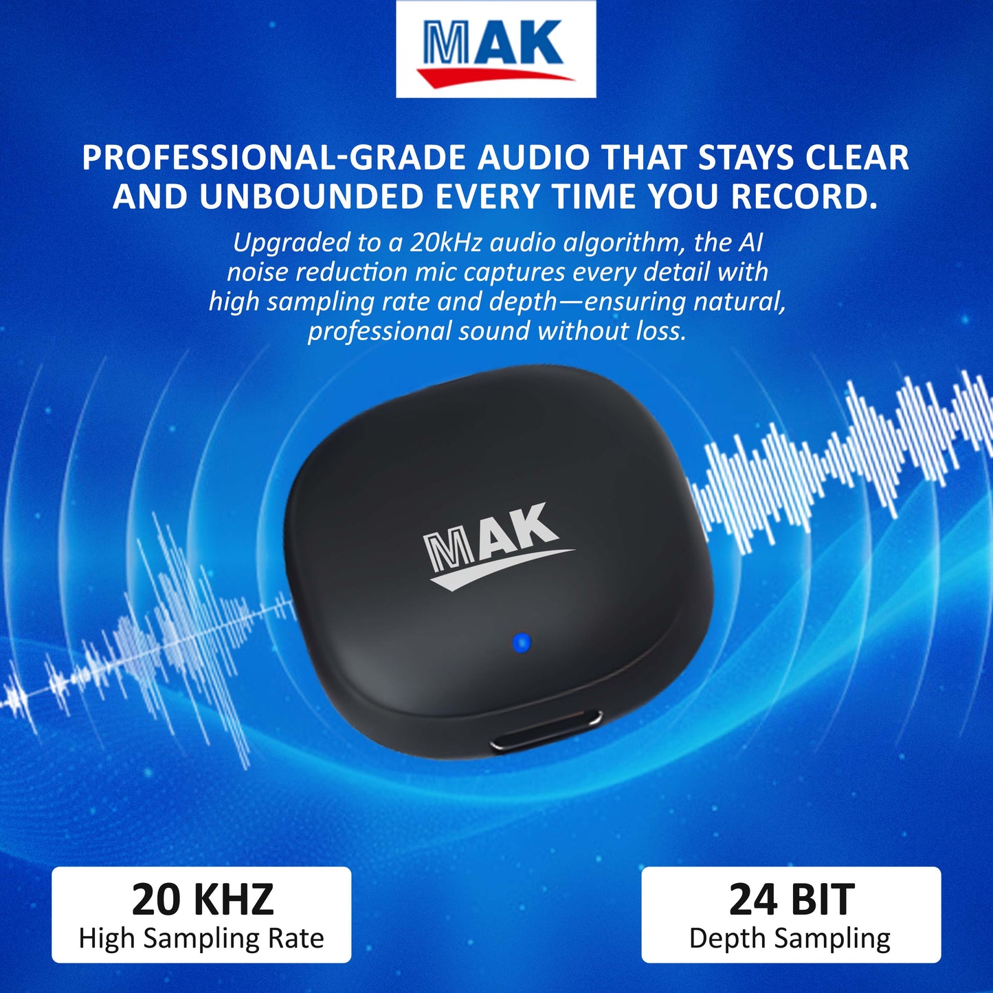 MK-41 Dual Wireless Microphone with Smart AI-Powered ANC with Long Battery Life