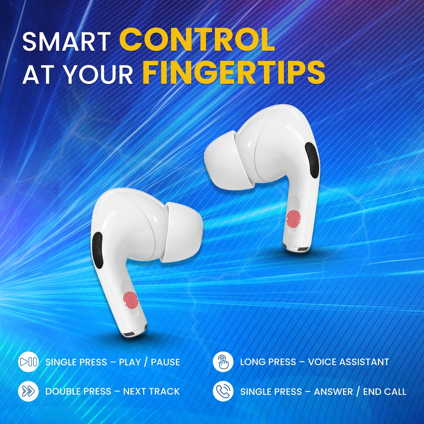 MK-909 TWS 58Hrs with Long Battery Life, HD Quality, ENC & Stable Connection | White
