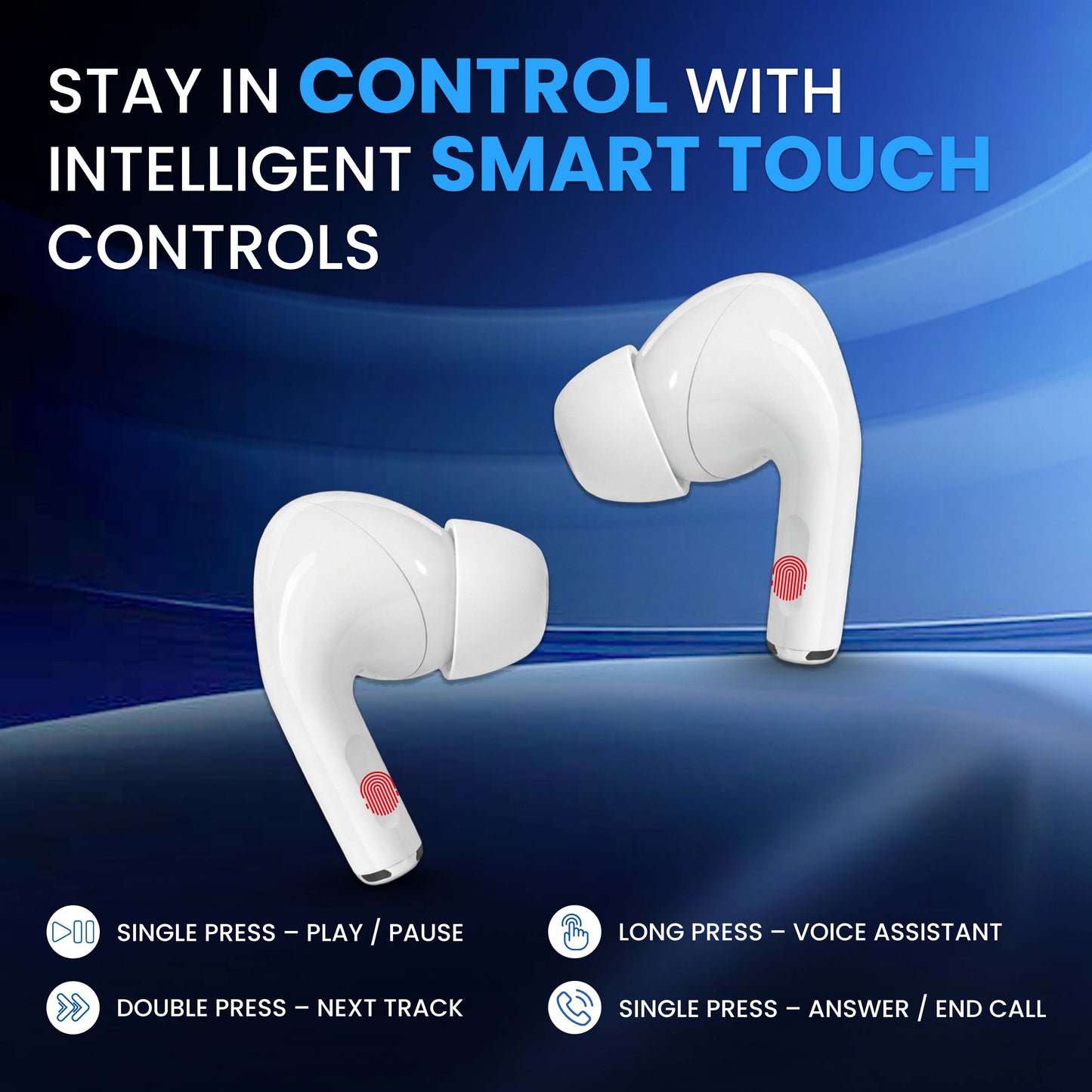 MK-908 TWS Earbuds – HD Deep Bass, 48Hrs Long Battery & Fast Pairing | White