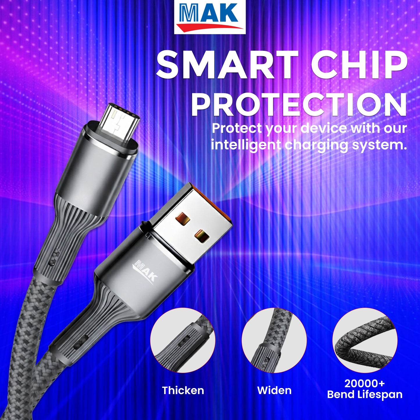 MK-501 Nylon Braided USB-A to Micro USB Fast Charging Cable for Smartphones