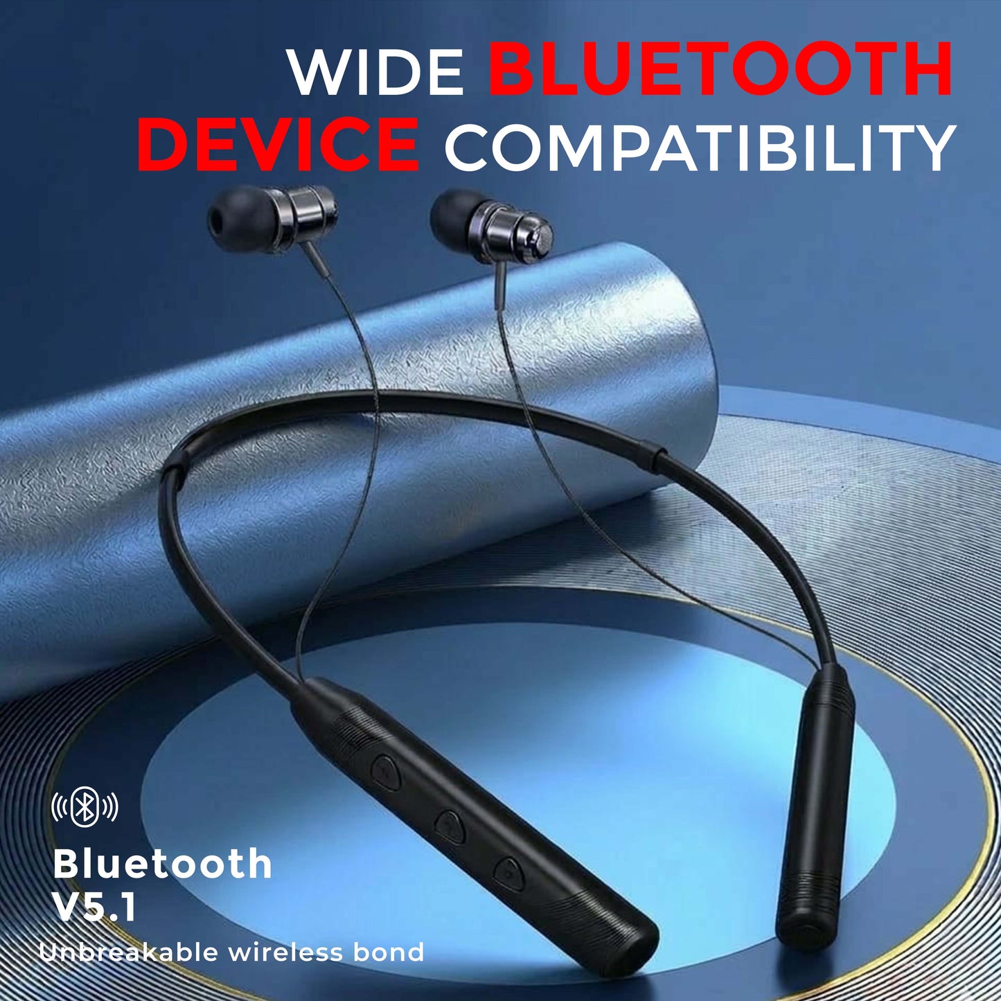 MK-710 Wireless Neckband with 48H Battery, HD Sound & Magnetic Earbuds (Black)