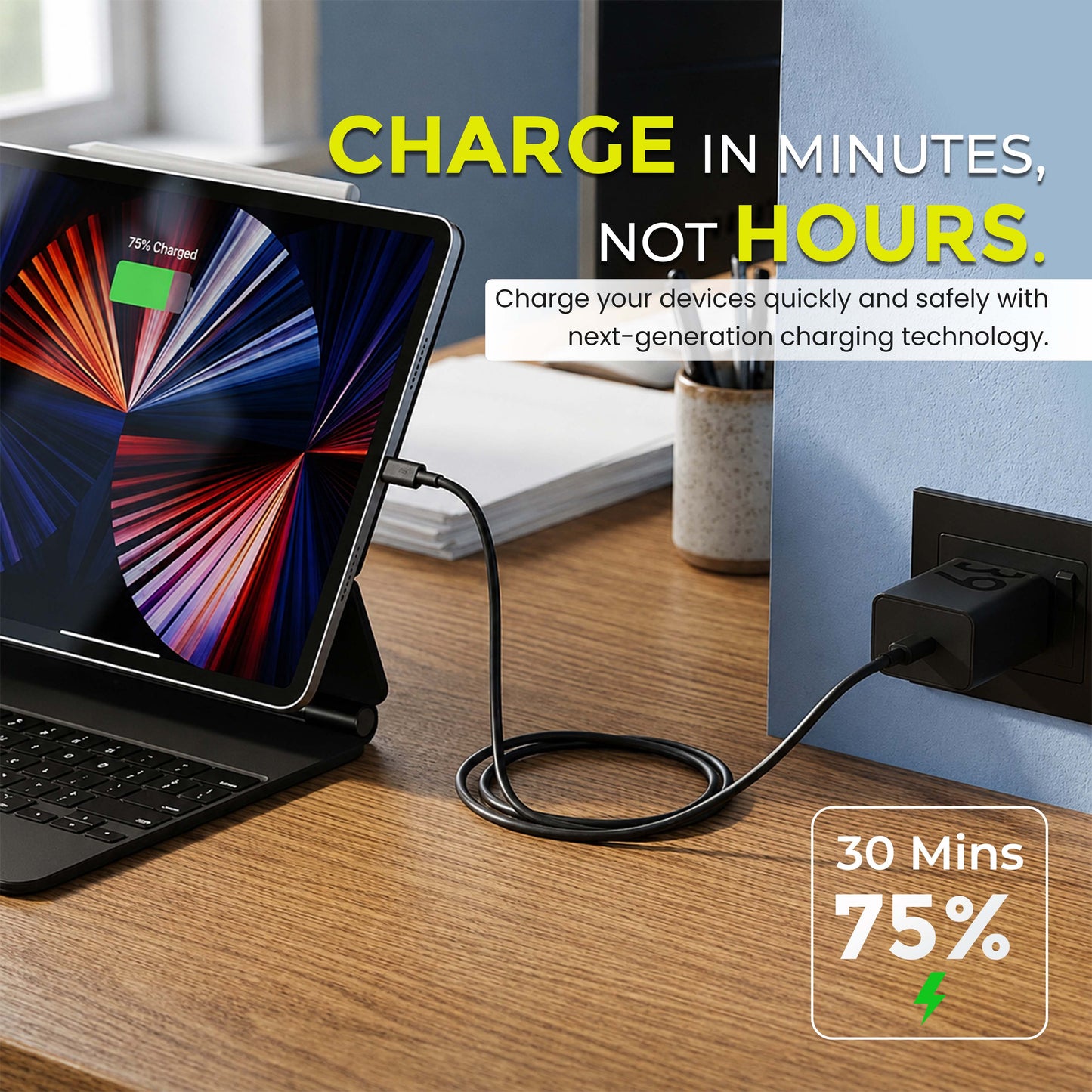 MK-449 TurboPower 68W Type C Charger with Type C to C Cable | Black