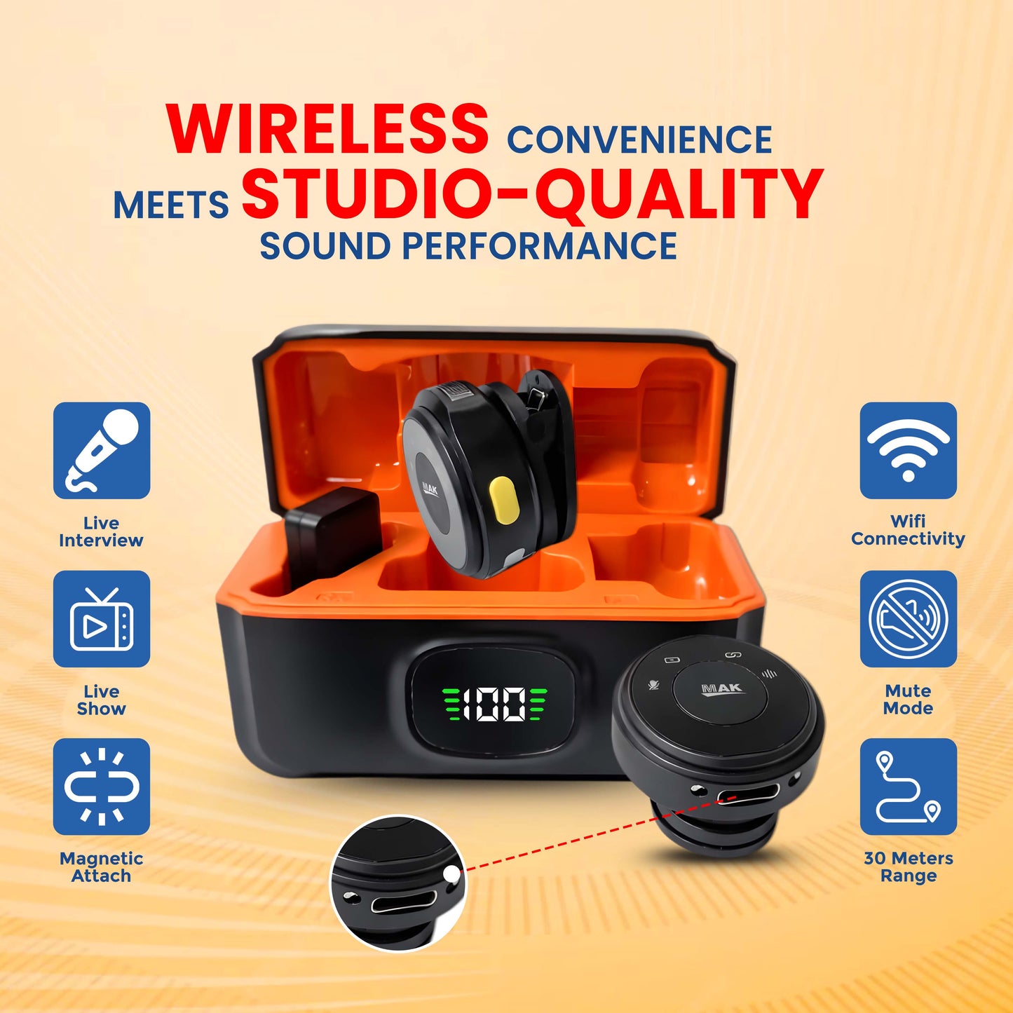 MQ-9 Long 42 Hours Battery Life, Dual Wireless Lavalier Mic with Smart ANC