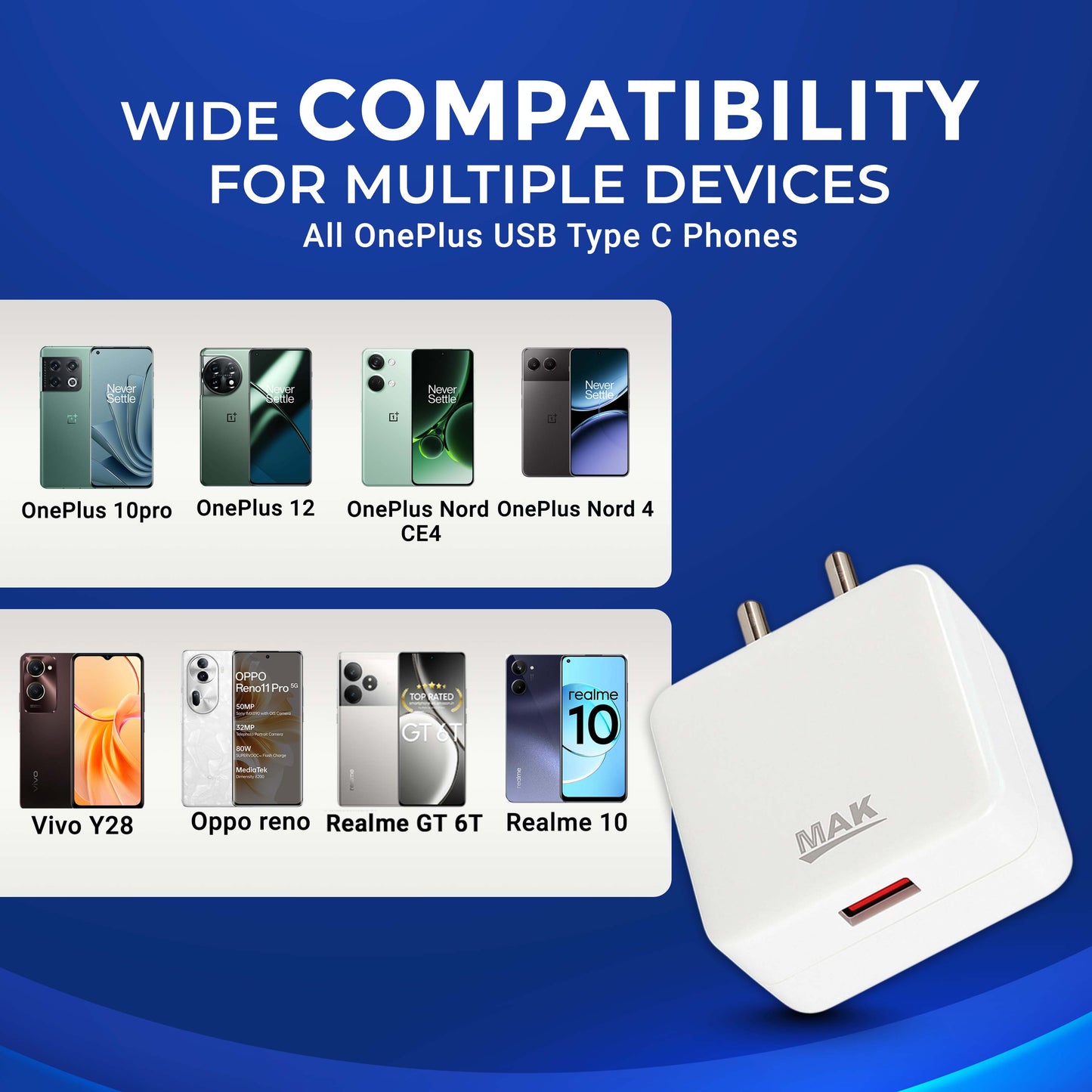 MK-482 SuperVOOC 80W Adapter with Type-C Cable - Compatible for Oneplus/ Realme /Oppo Devices & more (White)