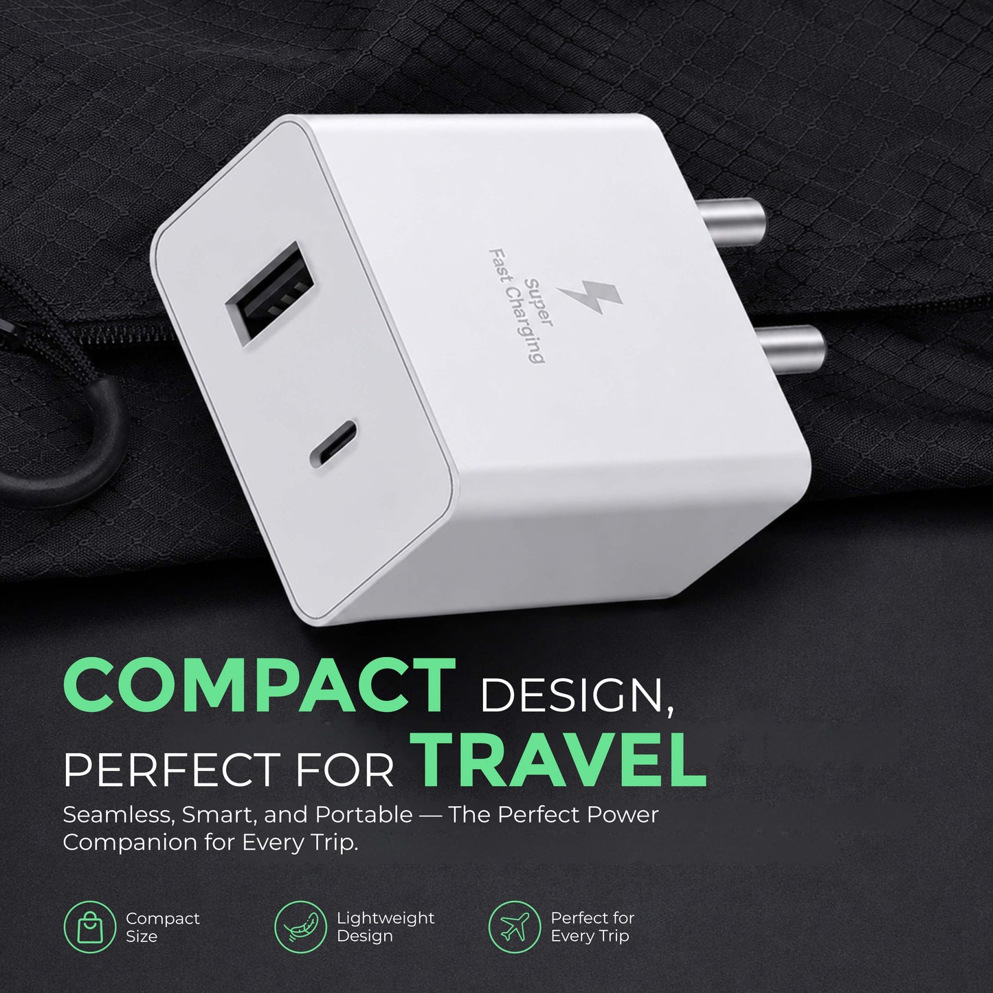 MK-424 Dual Port 45W Rapid Fast Type C + USB Adapter with Type-C Cable for Smartphones (White)