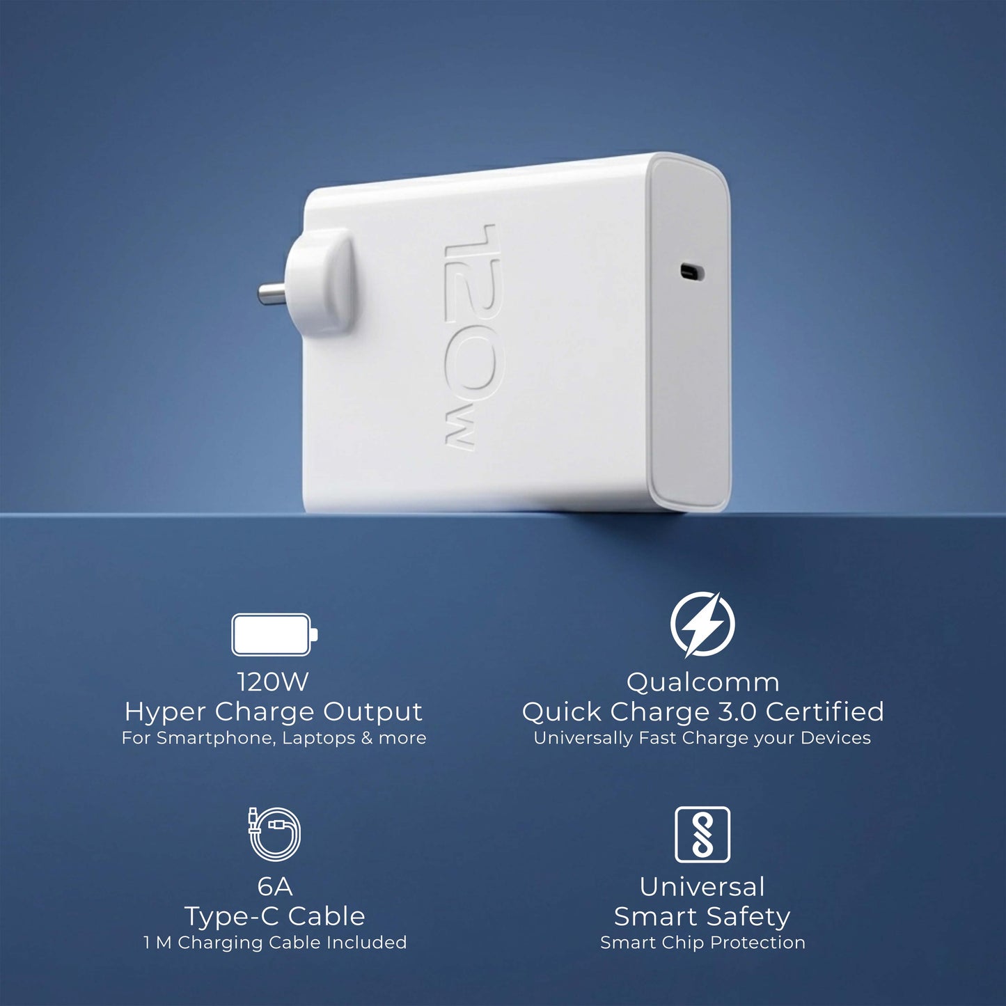 MK-444 Flash 120W  Charger with Type-C Data Cable for Vivo, iQOO, Oppo & More