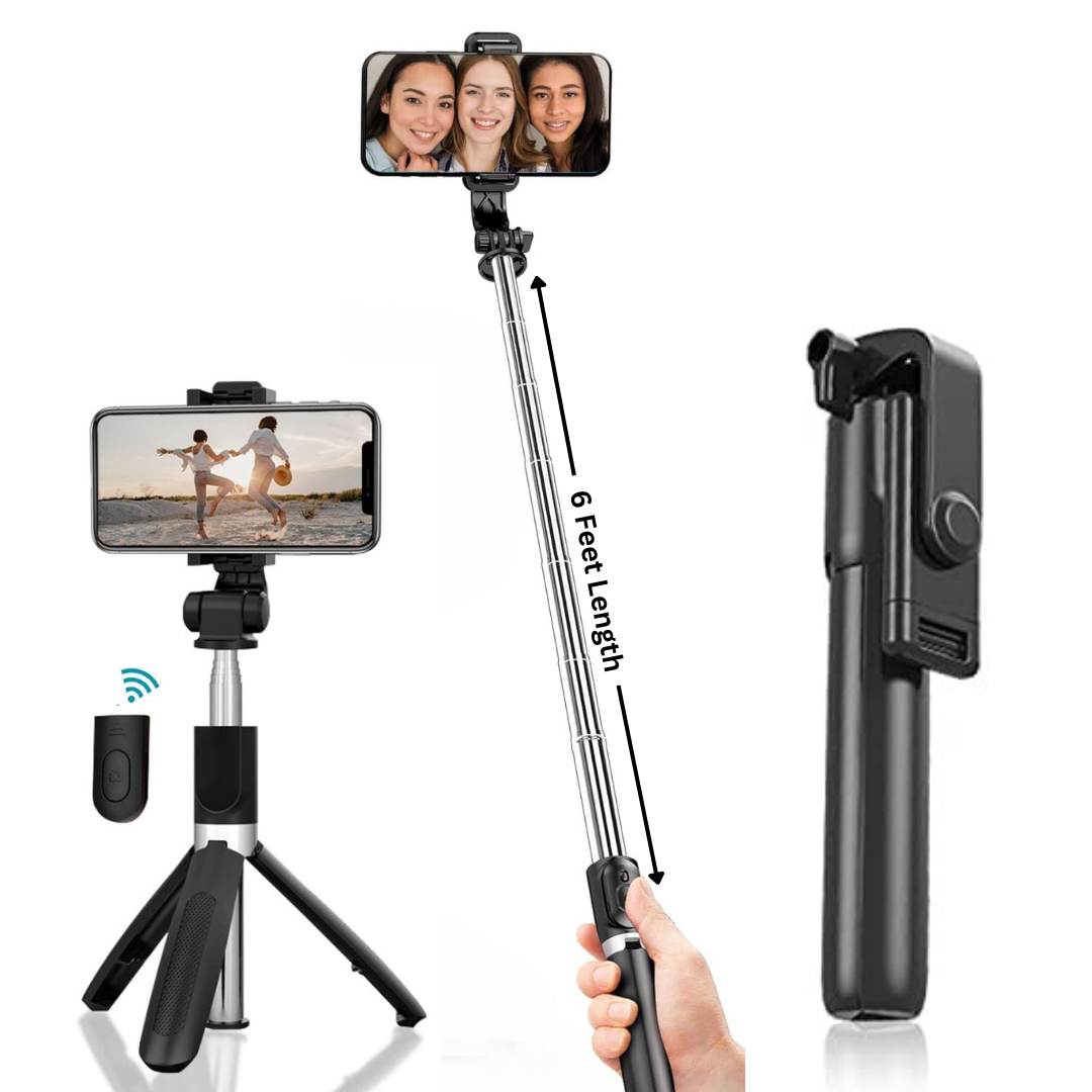 MK-R1(L) Bluetooth Selfie Stick with Extendable Tripod Stand, Remote & 360 Rotating Head, 67 inch (6 Ft.) Long