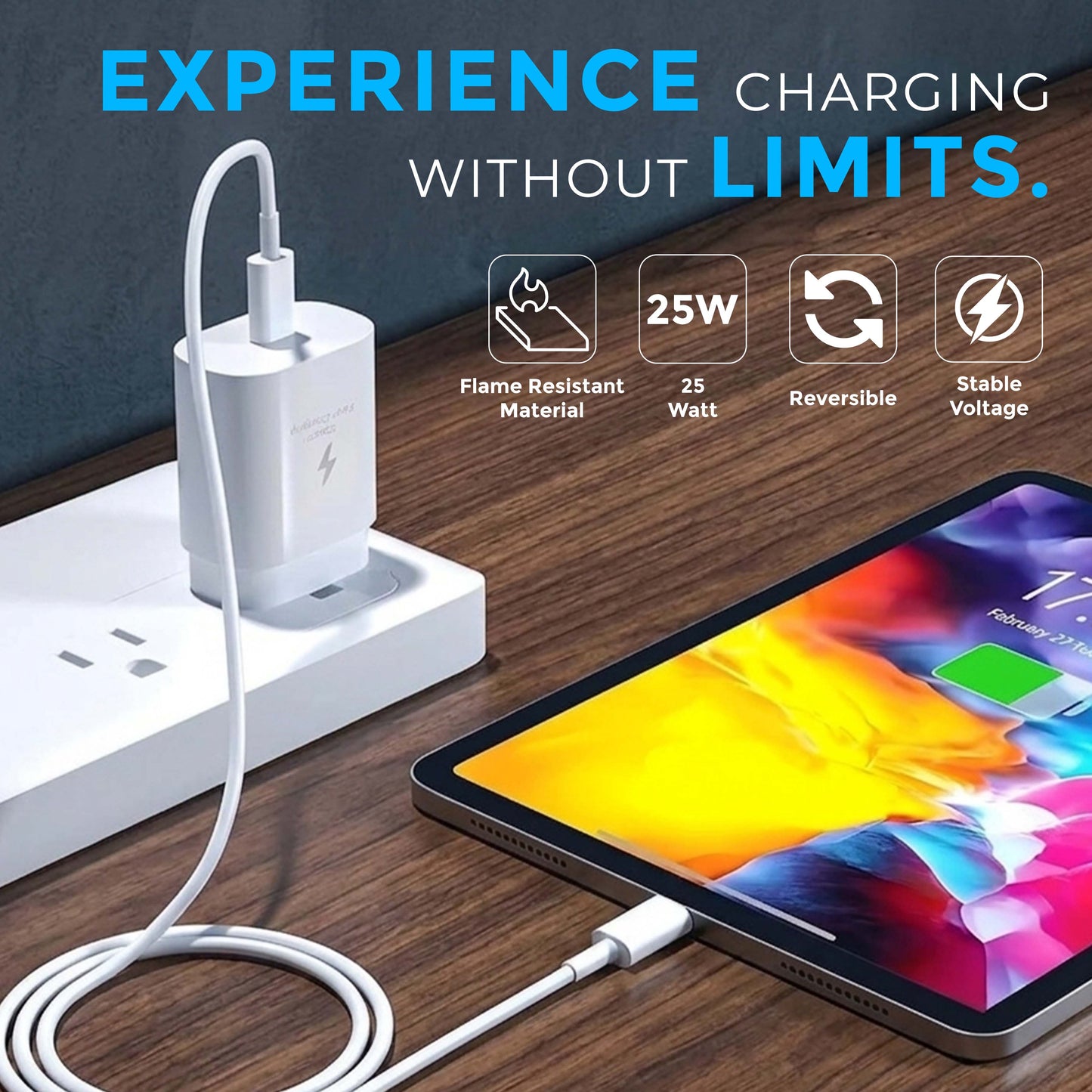 MK-416 25W Fast Charging PD Adapter with Type-C Cable - Compatible with Samsung & other Devices (White)