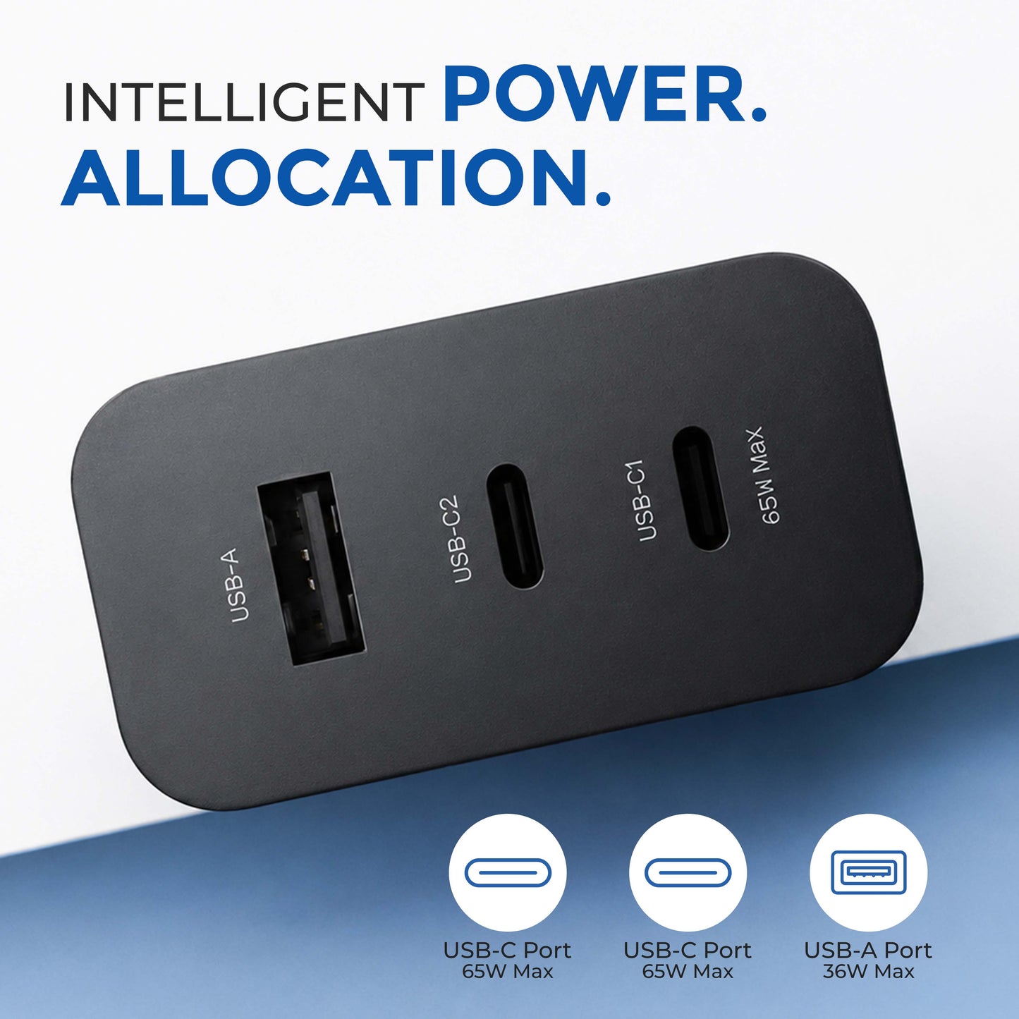 MK-465 GaN 65W Triple Port Charging Adapter - USB C1 65W, USB C2 45W, USB A 18W (Black)
