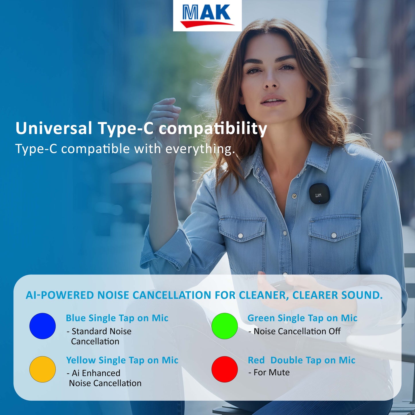 MK-41 Dual Wireless Microphone with Smart AI-Powered ANC with Long Battery Life