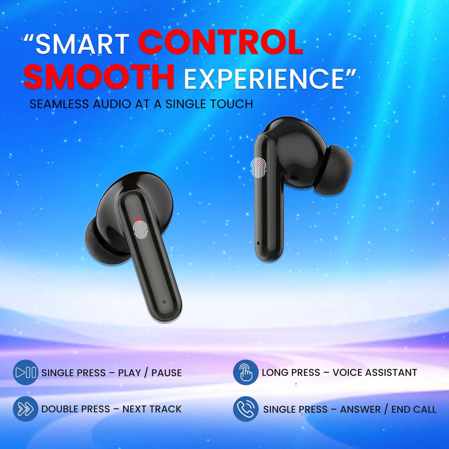 MK-907 TWS Earbuds with HD Sound, Deep Bass & 60Hrs Long Battery Life | Black