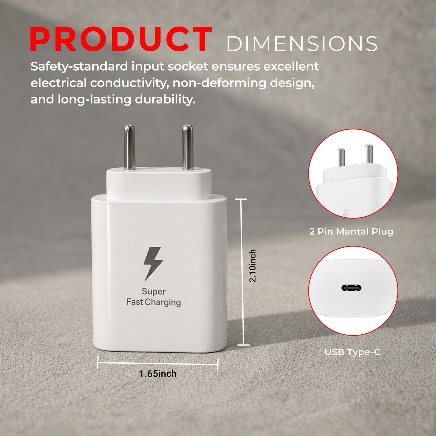 MK-416 USB-C 25W Fast Charging PD Adapter - Compatible with Samsung & other Devices (White)