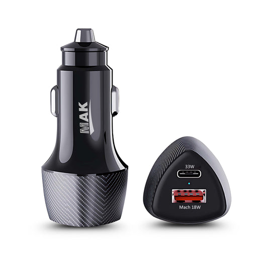 MK-863 Dual-Port 51W Car Charger – 33W USB-C PD & 18W USB-A QC Fast Charging - Compatible with Smartphones