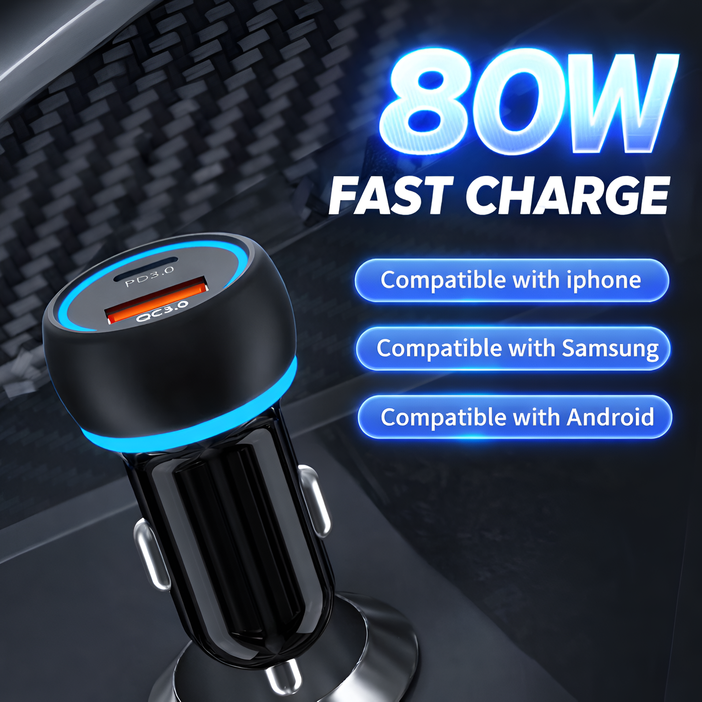 MK-861 Dual Port 80W Fast Charging Car Charger with QC PD Charging