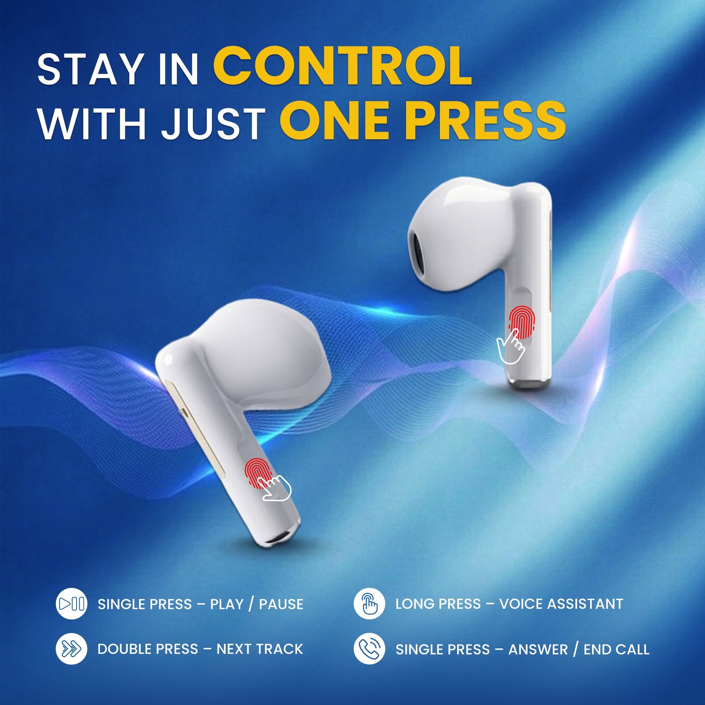 MK-910 TWS Earbuds with 50H Playtime, LED Battery Display & Fast Pairing