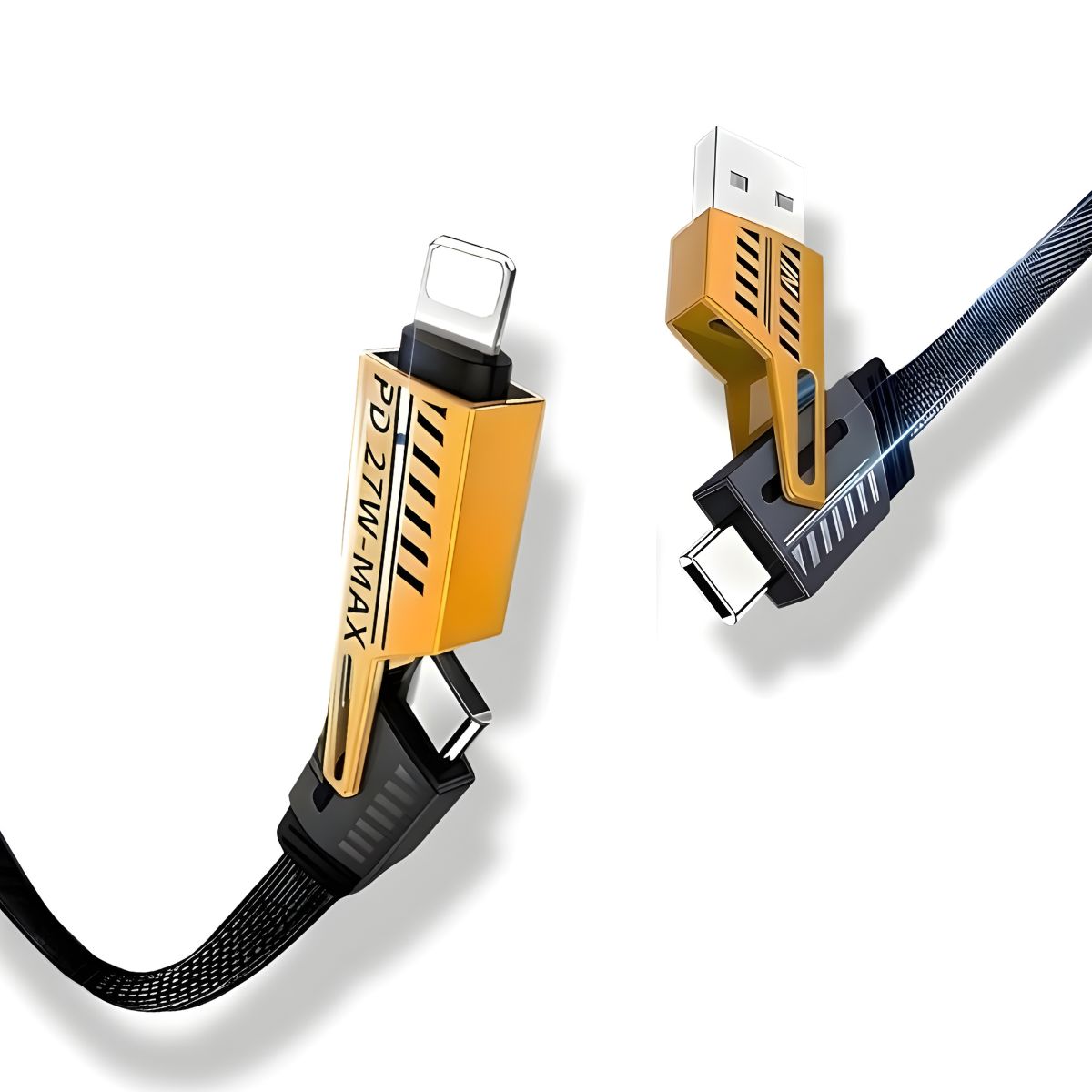 MK-583 4-in-1 Braided Fast Charging Cable – Lightning to USB-C, USB-C to USB-C, Lightning to USB for Smartphones