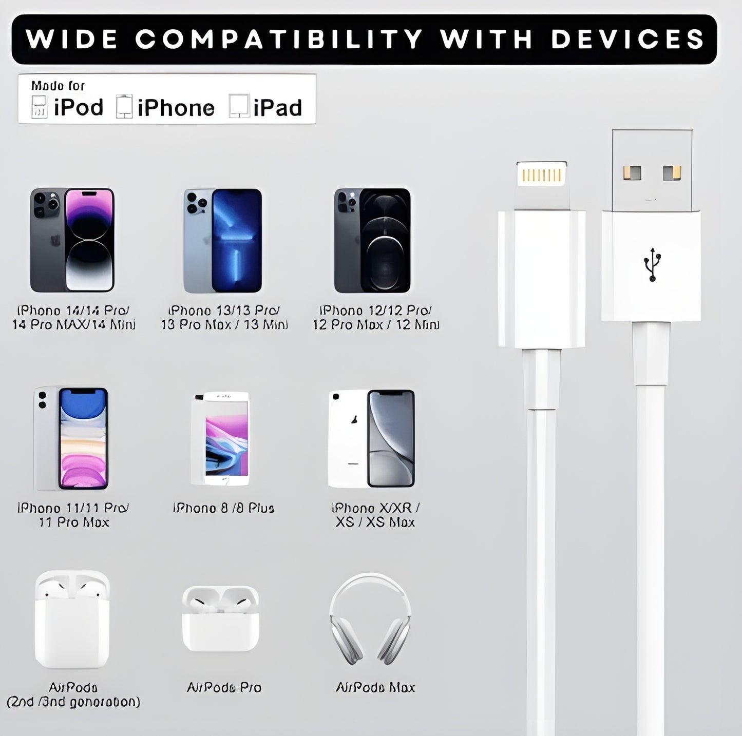 MK-565 USB-A to Lightning Cable – Fast Charging & Data Sync for iOS Devices