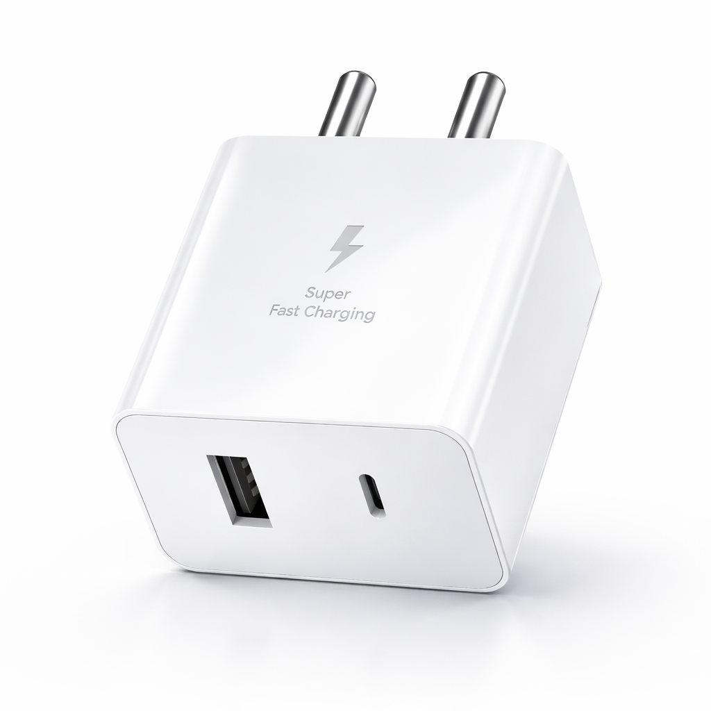 MK-424 Dual Port 45W Rapid Fast Type C + USB Adapter (White) for Smartphones