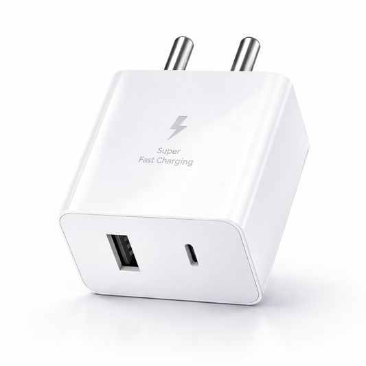 MK-424 Dual Port 45W Rapid Fast Type C + USB Adapter (White) for Smartphones