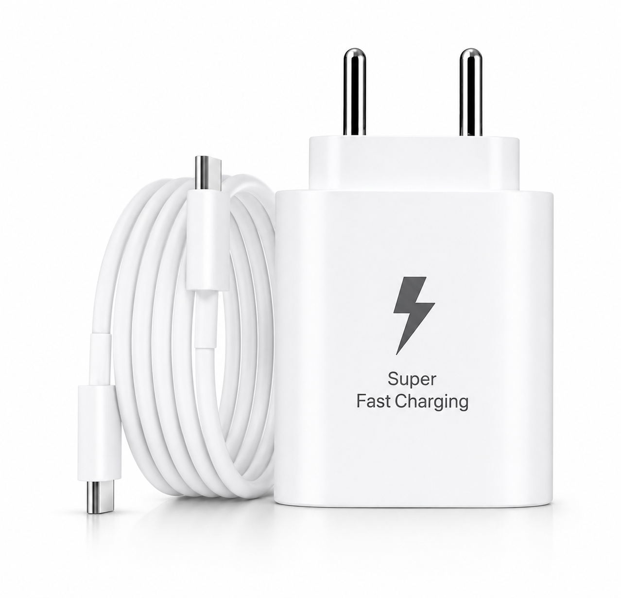 MK-416 25W Fast Charging PD Adapter with Type-C Cable - Compatible with Samsung & other Devices (White)