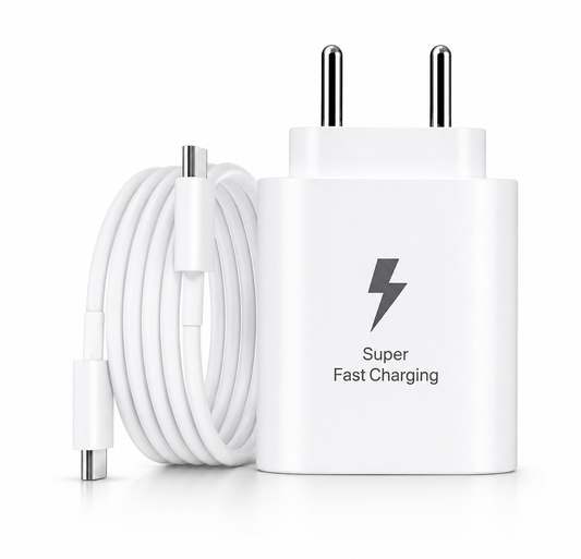MK-416 25W Fast Charging PD Adapter with Type-C Cable - Compatible with Samsung & other Devices (White)