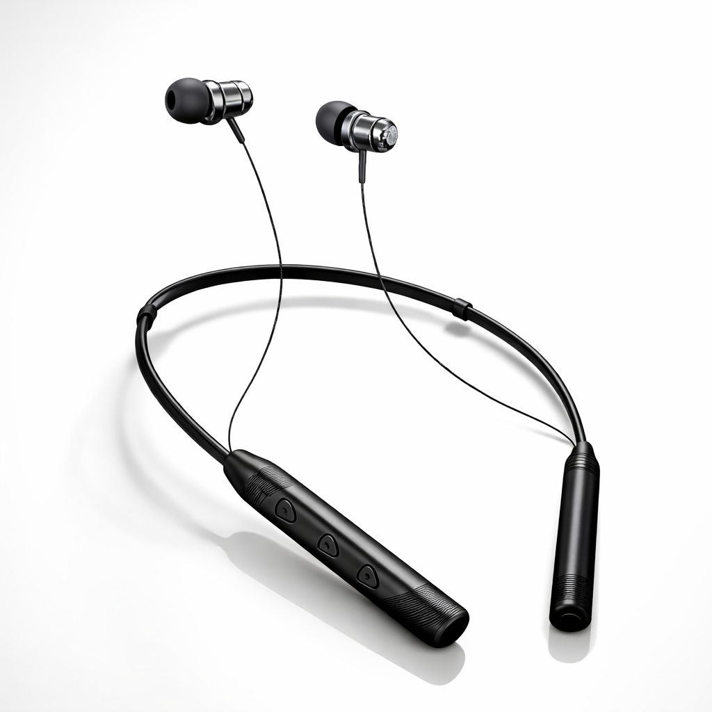 MK-710 Wireless Neckband with 48H Battery, HD Sound & Magnetic Earbuds (Black)