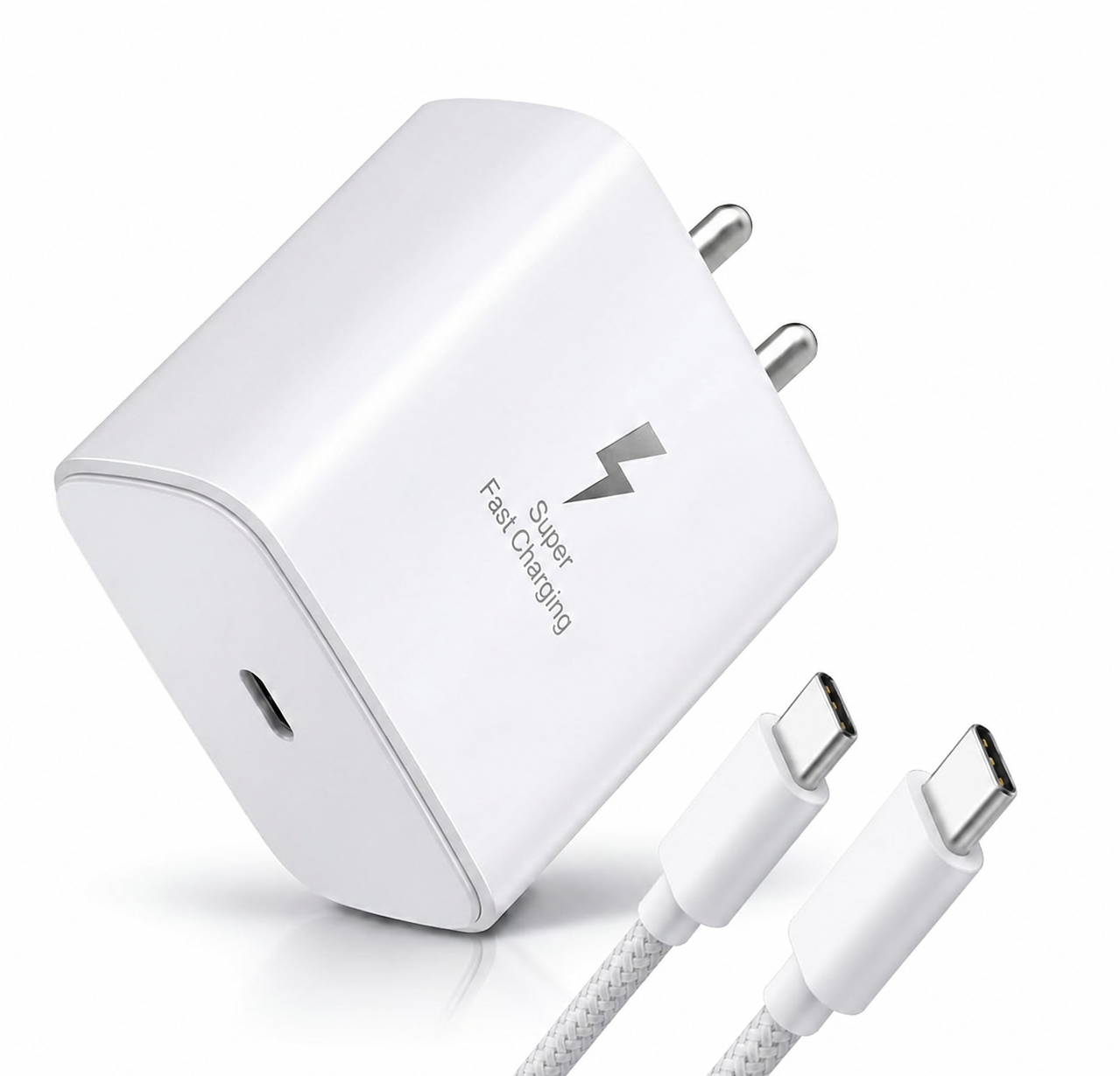 MK-417 Type C 25W Fast Charger with Type-C Cable for Samsung and other Type-C devices (White)