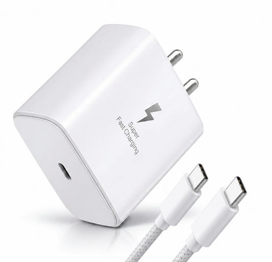 MK-417 Type C 25W Fast Charger with Type-C Cable for Samsung and other Type-C devices (White)