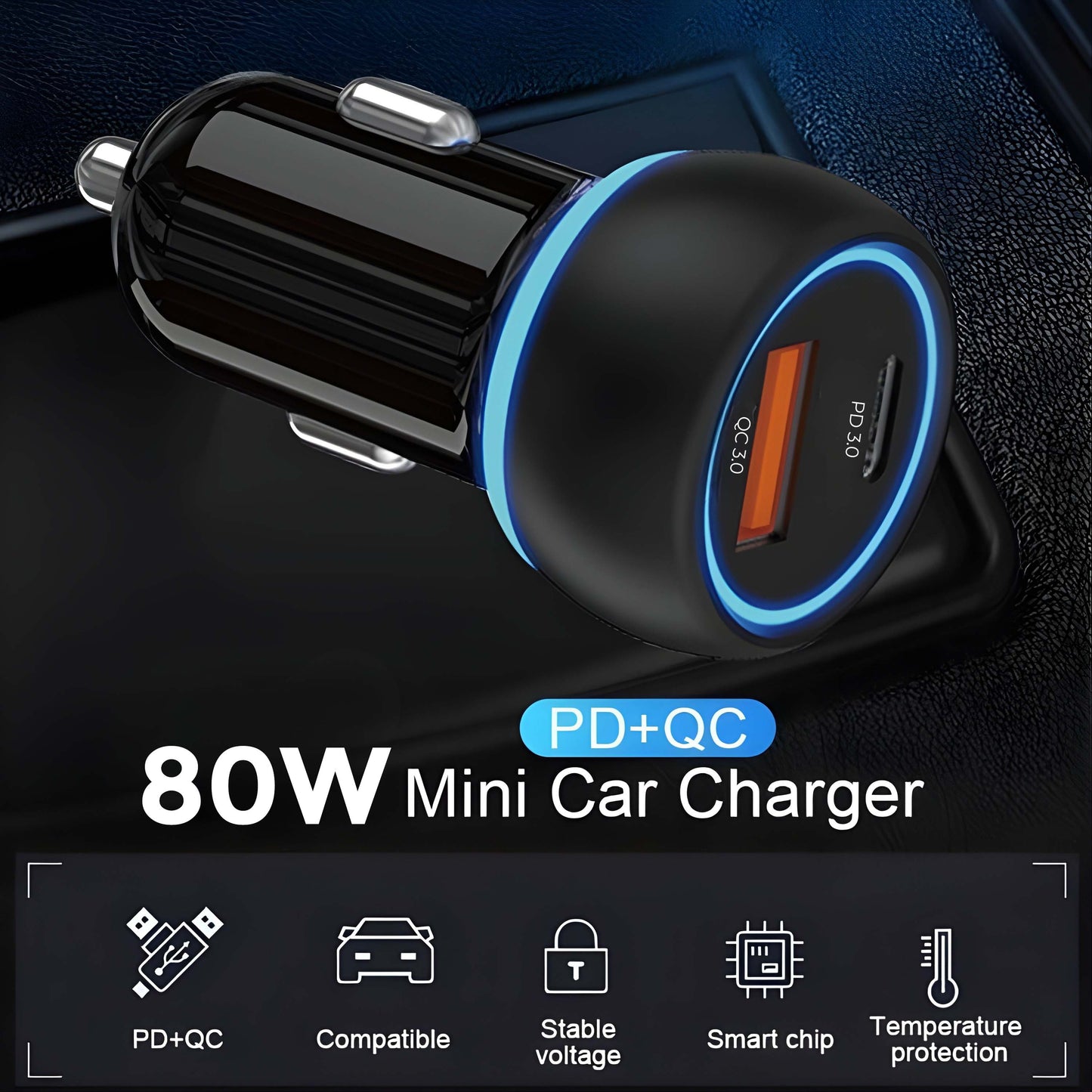 MK-861 Dual Port 80W Fast Charging Car Charger with QC PD Charging