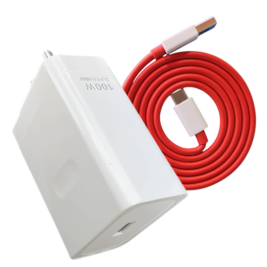 100W SUPERVOOC Power Adapter Super Fast Charger With Red Cable (White)