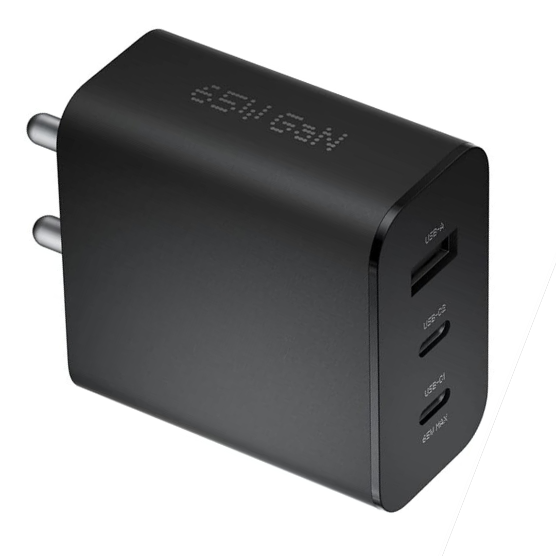 65W GaN Type C 3 Port Wall Charger Adapter, USB C1 65W, USB C2 45W, USB A 18W (Black)