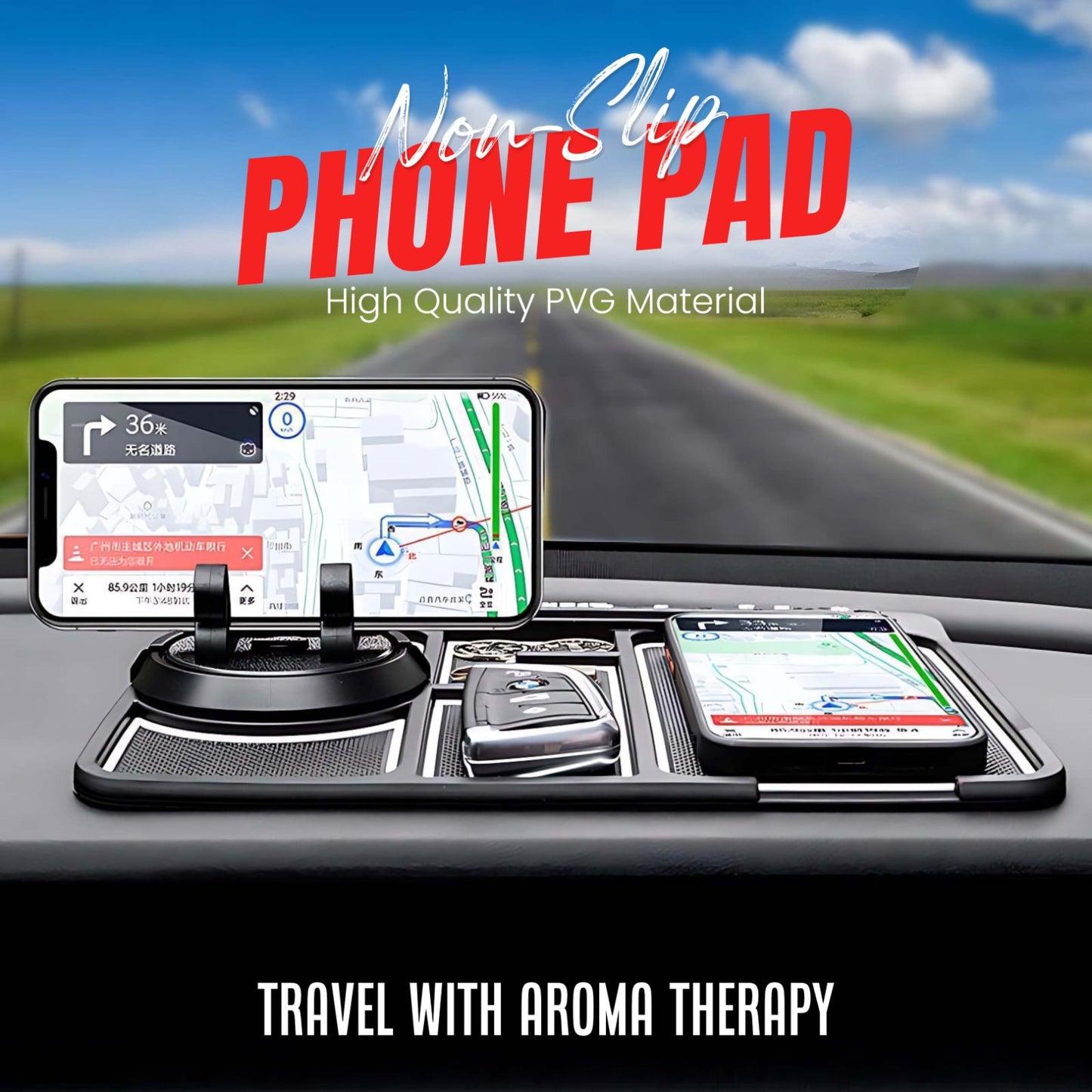 Anti-Slip Car Dashboard Mat & Mobile Phone Holder Mount with Car Perfume