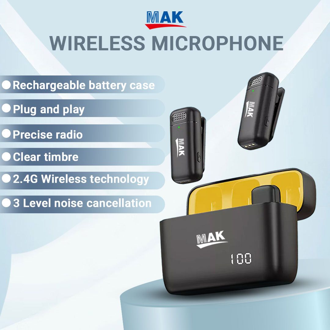 MK-06 Dual Wireless Lavalier Mic with Charging Case & Battery Display, Noise Reduction Modes Collar Microphone for iPhone (Lightning Port)