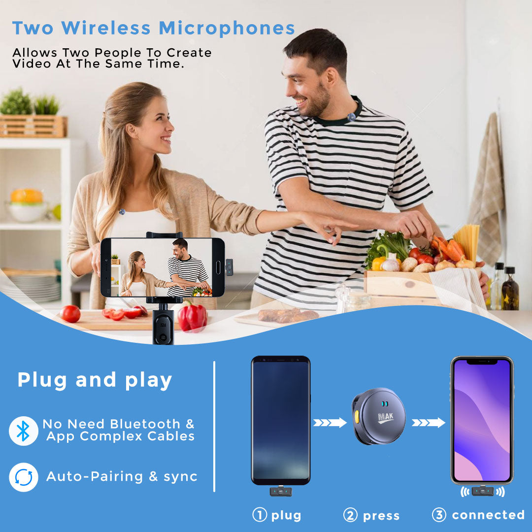 MQ-8 Wireless Lavalier USB C Mini Microphone Wireless, 65ft Range, Hi-Fi Audio, Noise Cancellation (Type C Only)