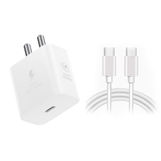 25W Type C Port Super Fast Charging, PD 3.0 PPS Wall C to C Charger Adapter with Cable (White)