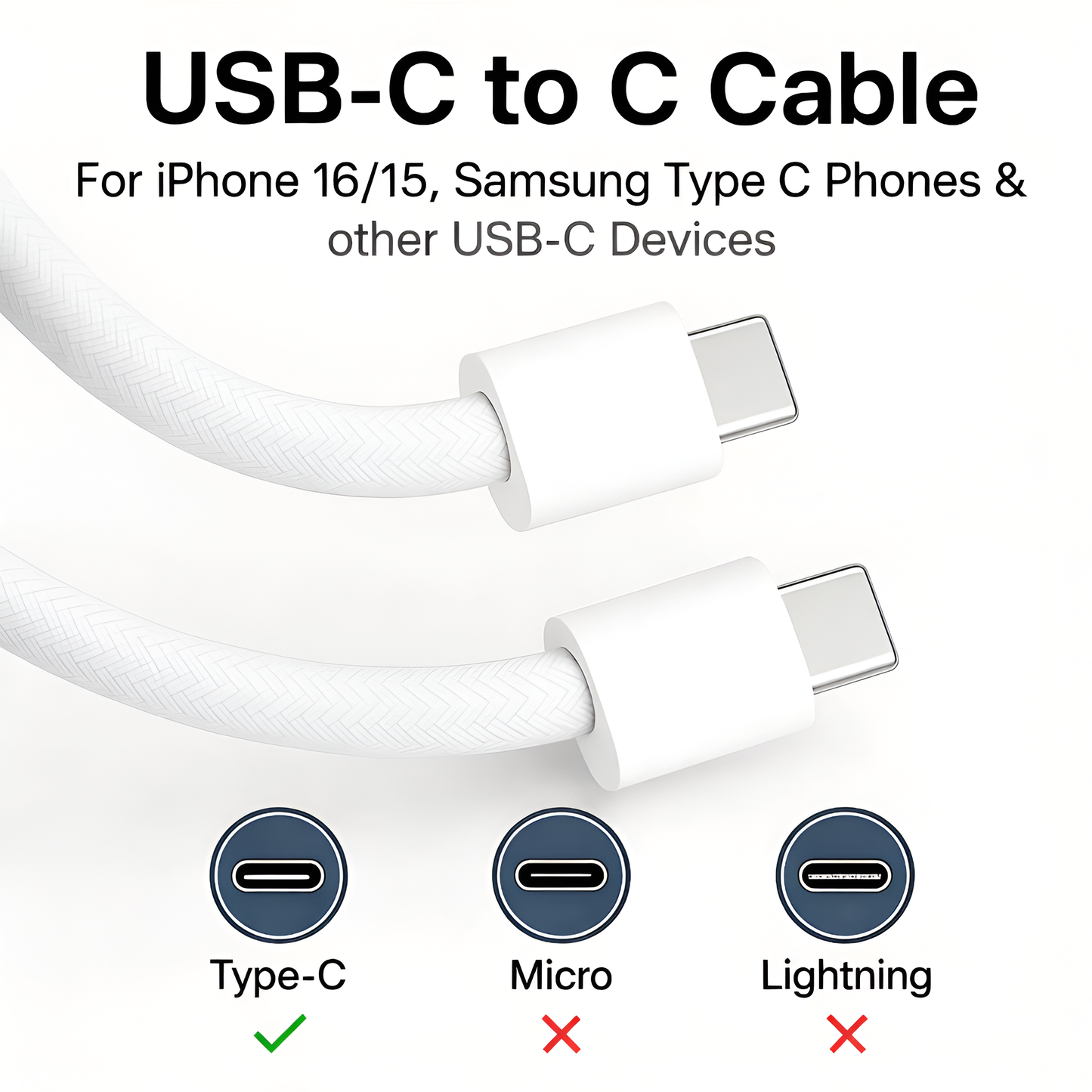 MK-586 Braided 60W PD Fast Charging Type C to Type C Cable for Iphones & Androids