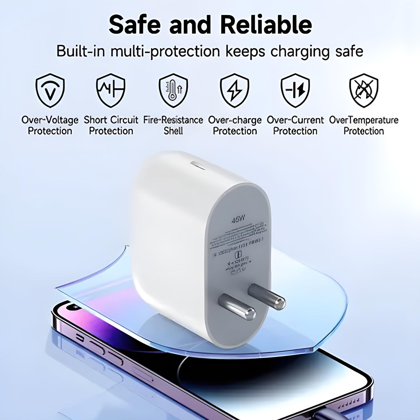 45W Quick Charge 3.1A Wall Charger with Detachable Type C to Type C Cable, Fast Charging Adapter Compatible with Android Smartphones, iPhone 15/16 Series, Tablets, Laptops, and Other USB-C Devices