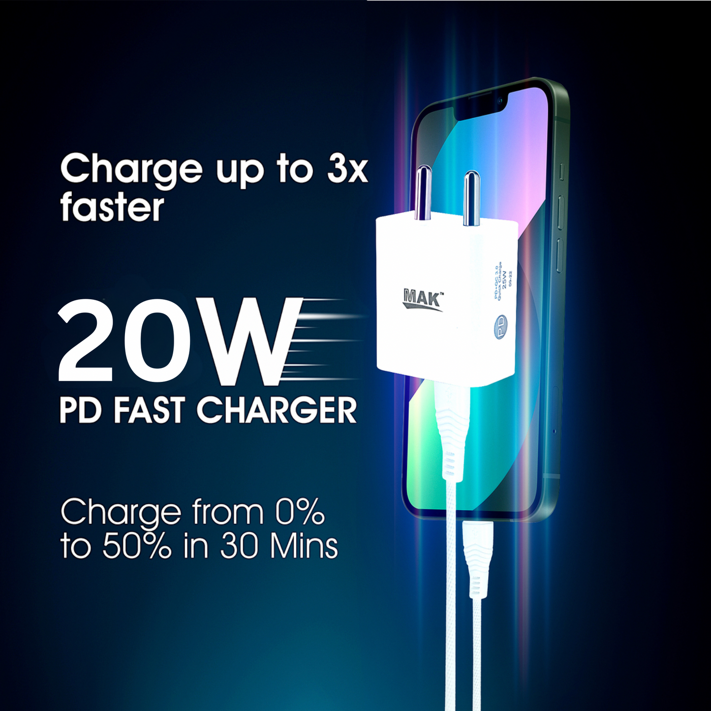 20W Rapid Mobile Charger Adapter With Lightning Cable & Dual Port (USB A + PD Type C) Fast Charging