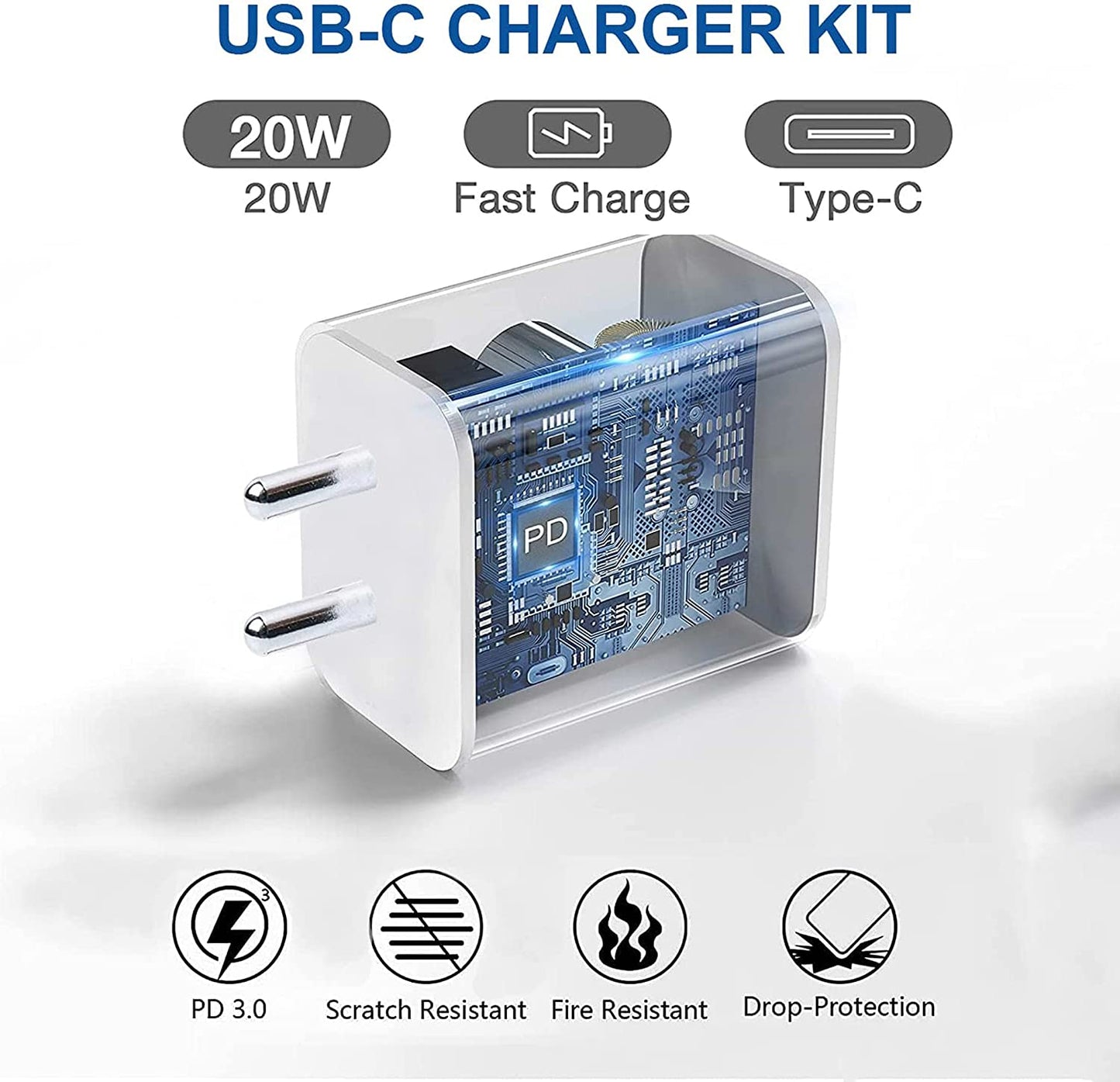20 Watt Fast Adapter Wall Charger Compatible for Nothing Phone 1, White