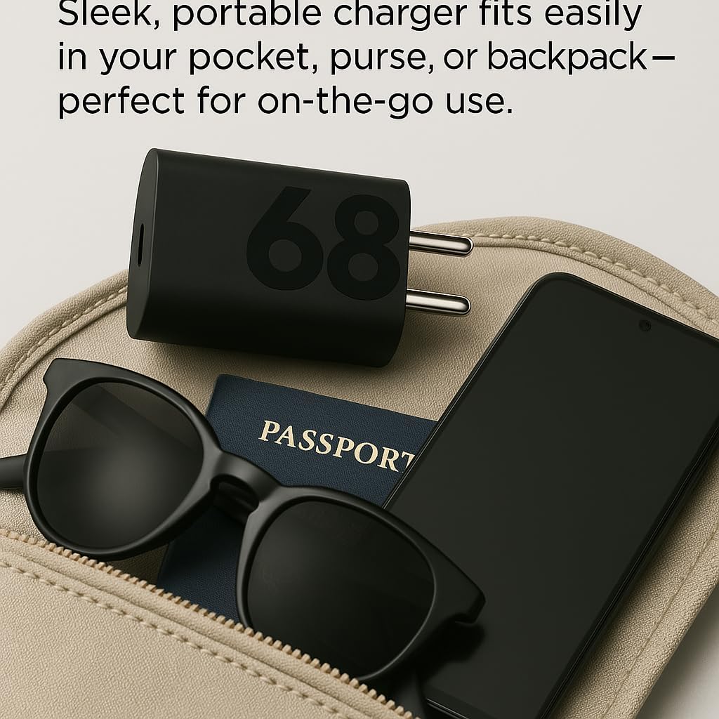 68W USB-C Turbo Power Charger, Super Fast Wall Adapter Compatible with Moto Edge 30/40/50 Series, Moto G82/G84/G45 and USB-C Smartphones & Tablets, High-Speed Safe Charging (Black).