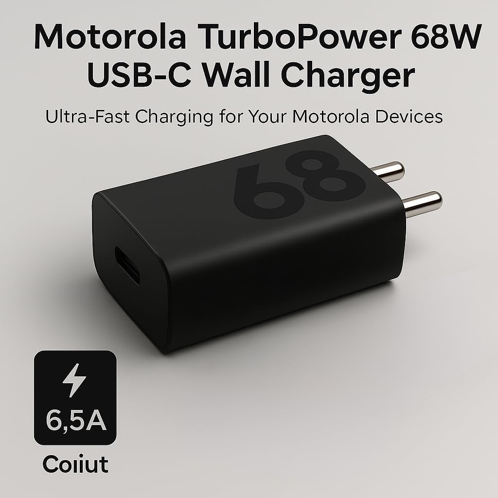 68W USB-C Turbo Power Charger, Super Fast Wall Adapter Compatible with Moto Edge 30/40/50 Series, Moto G82/G84/G45 and USB-C Smartphones & Tablets, High-Speed Safe Charging (Black).
