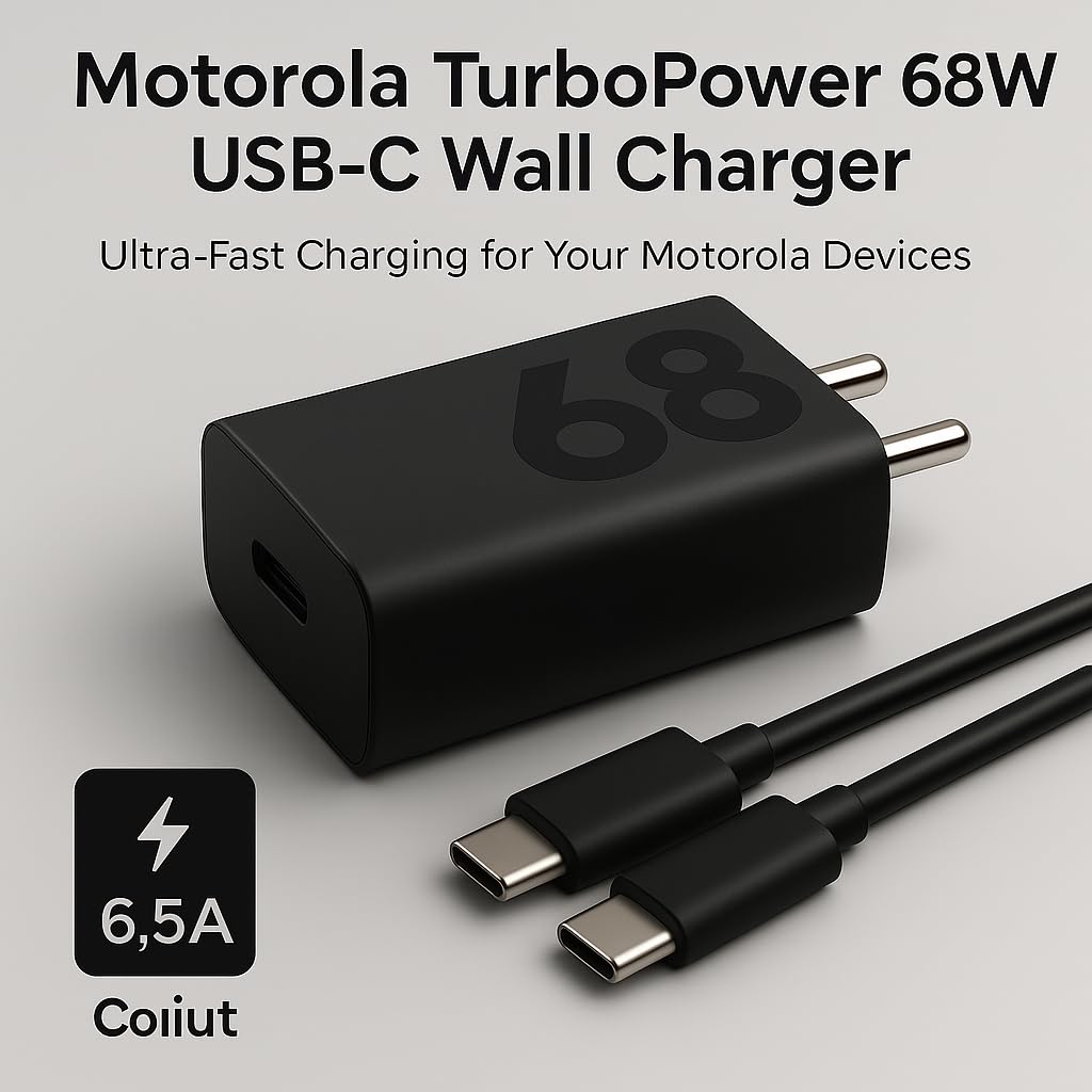 68W Fast TurboPower Type C Charger with Included Type C to C Cable Black-For Motorola