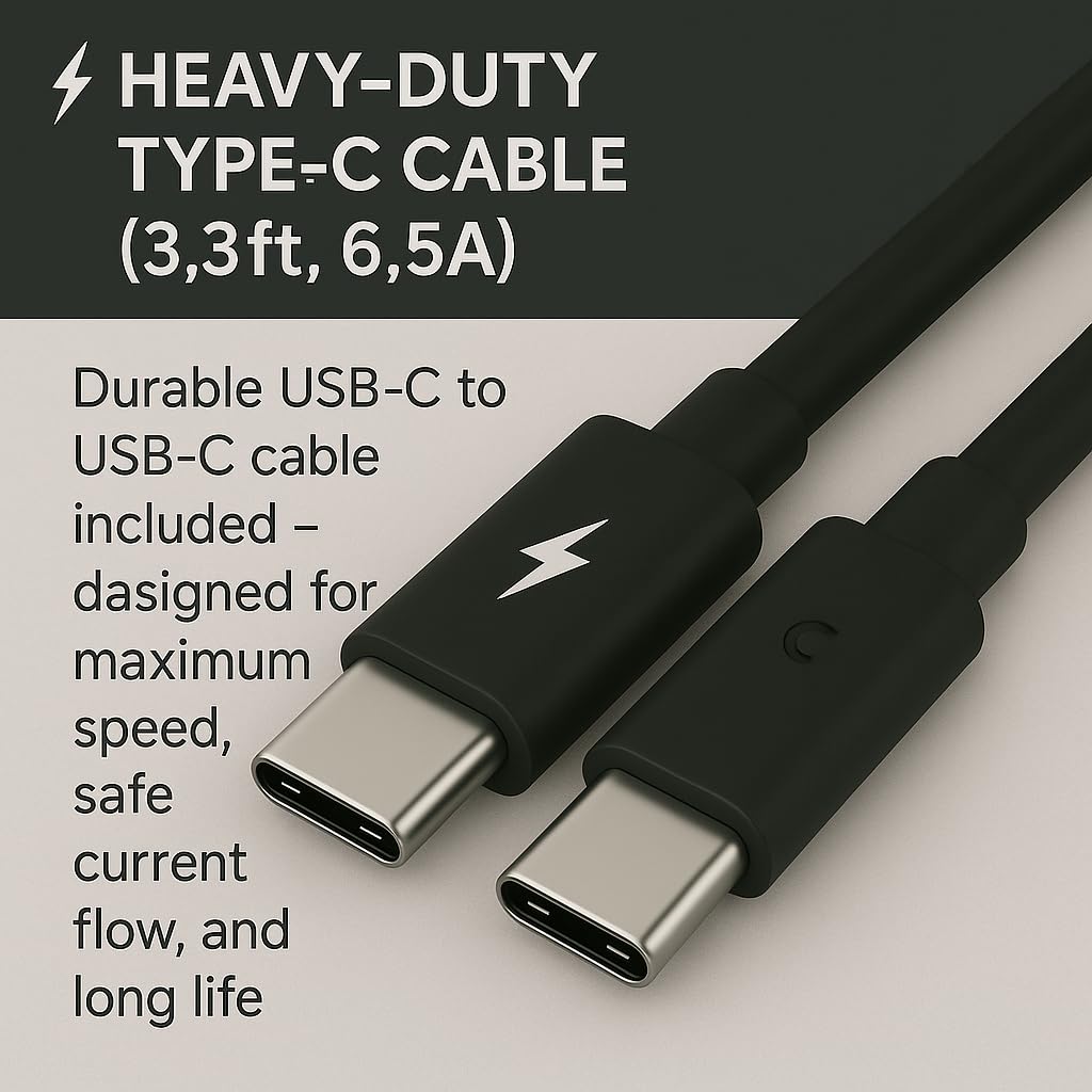 68W Fast TurboPower Type C Charger with Included Type C to C Cable Black-For Motorola