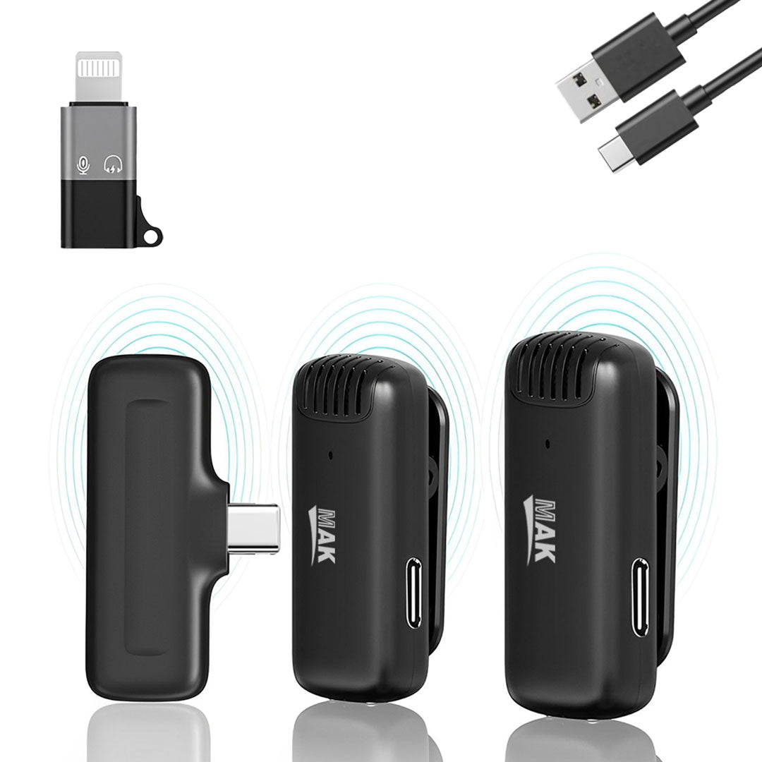 Dual Wireless Clip-On Microphone with 3-Level Noise Reduction & Long ...