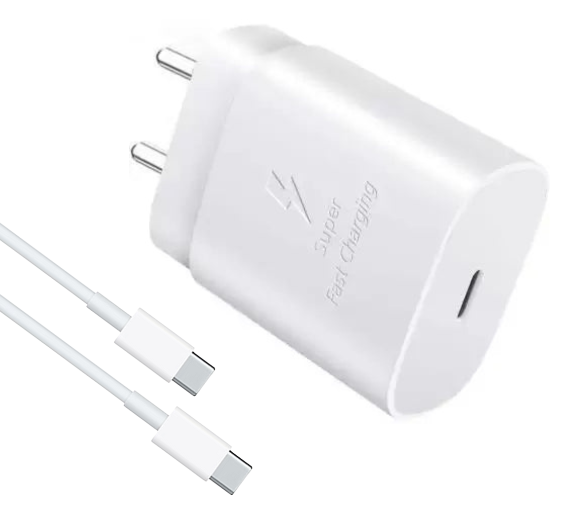 25W USB-C Super Fast Charging PD Adapter With Cable, Charger For Android Devices (White)