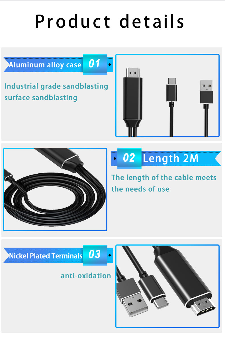 USB C/USB A to 4K HDMI Thunderbolt 3 Cable- 6.5FT