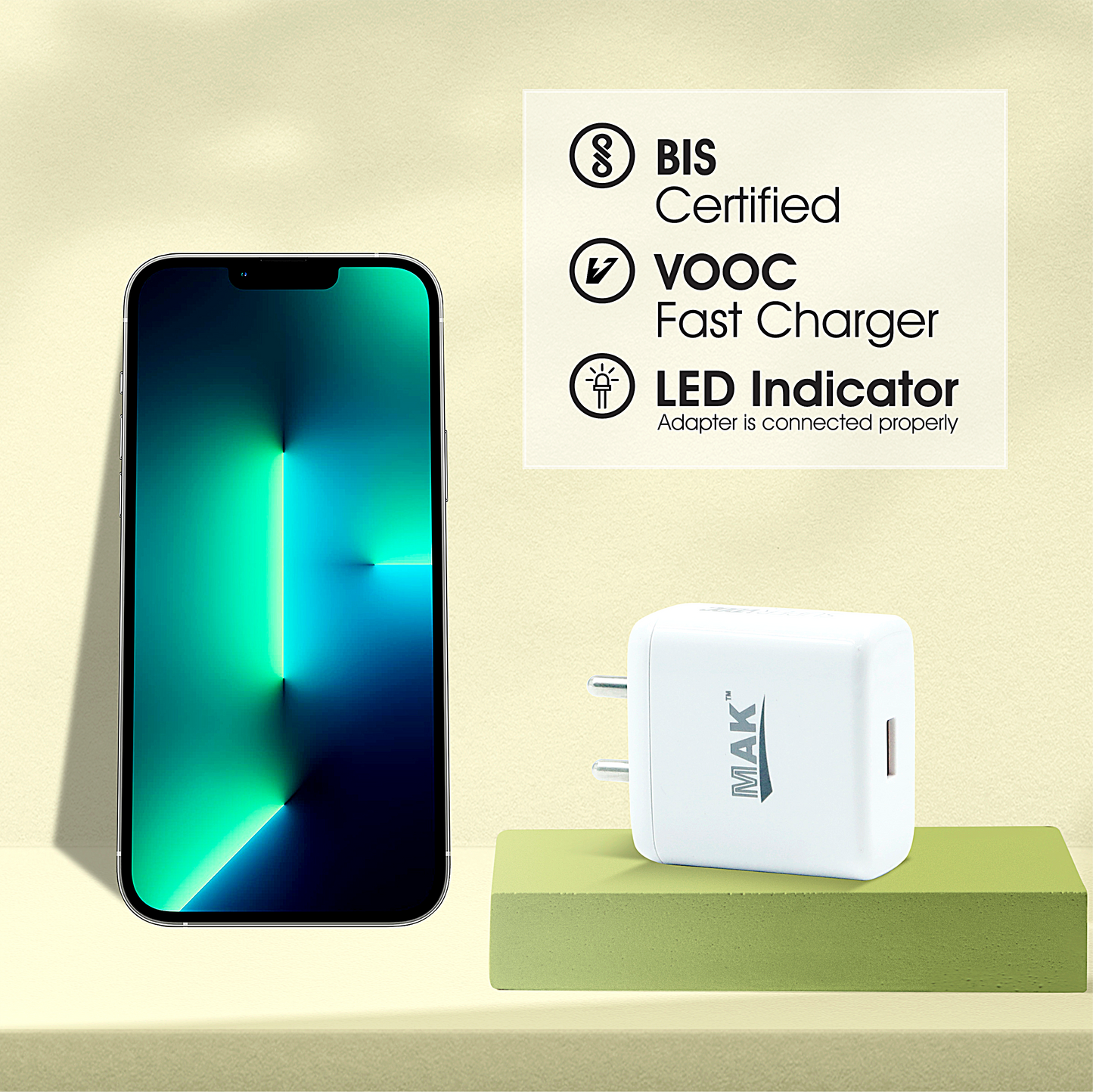 35W VOOC Charger with Fast Charging USB Type C Cable (White)